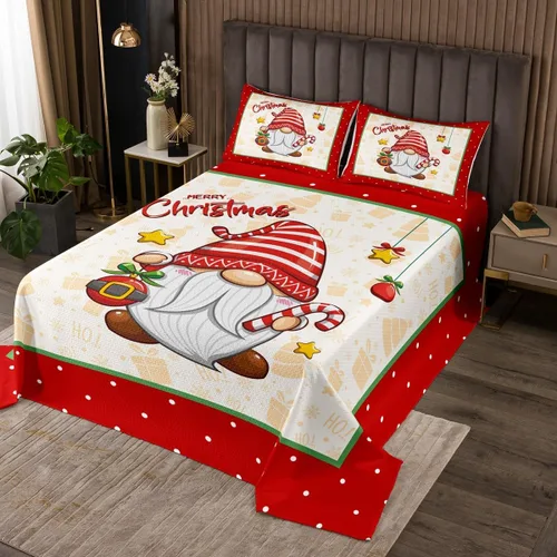 Miniatura 8 de Juego de edredón ligero con temática navideña para niños y adolescentes, colcha de gnomos de Navidad, funda de cama de Papá Noel, juego de ropa