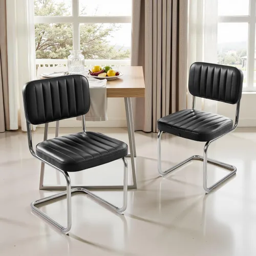 Miniatura 12 de CangLong Juego de 2 sillas de comedor de terciopelo, sillas de comedor de ratán con patas de metal y respaldo de ratán de malla natural, sillas