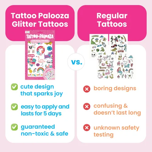 Miniatura 3 de Ooly 50 tatuajes temporales con purpurina para niños, tatuajes temporales seguros y no tóxicos, regalos de fiesta para niños, excelentes rellenos
