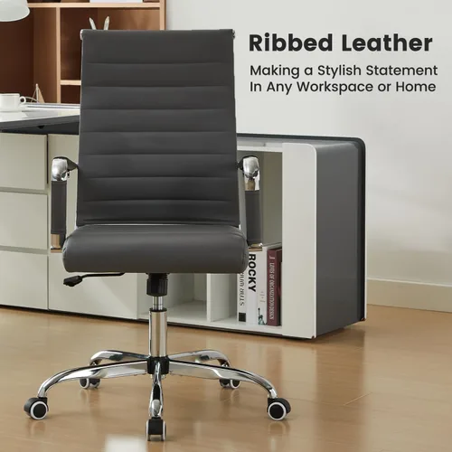 Miniatura 3 de Silla de escritorio de oficina de cuero, sillas de sala de conferencias con ruedas, sillas ejecutivas modernas para invitados con brazos. Gris