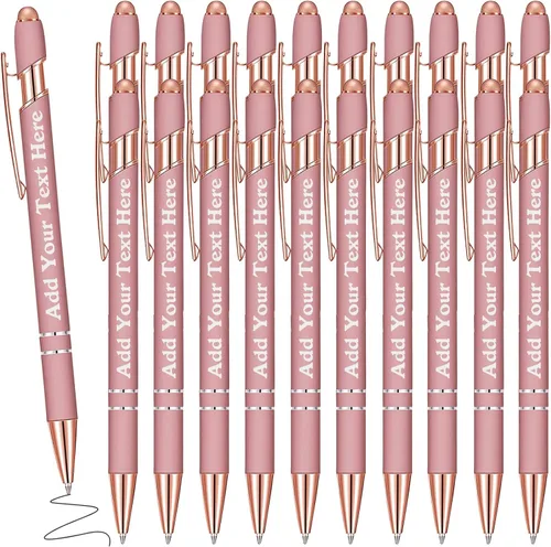 Miniatura 15 de Bolígrafos personalizados a granel grabados personalizados con punta de lápiz capacitivo, bolígrafos personalizados de tinta negra, regalos