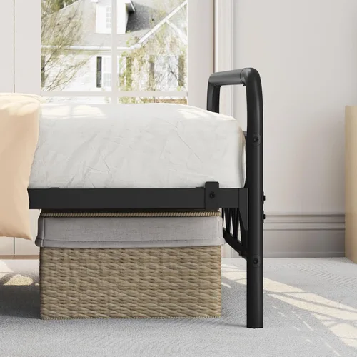 Miniatura 9 de Topeakmart Base de cama matrimonial con cabecera de estilo vintage, base de colchón, no necesita somier, almacenamiento debajo de la cama, soporte
