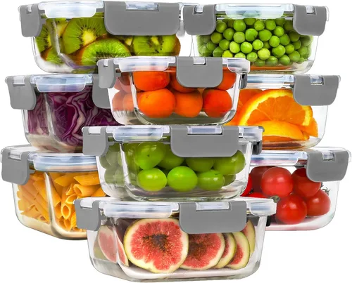 Miniatura 7 de HOMBERKING - Contenedores de vidrio con tapa para alimentos (18 piezas), contenedores de vidrio para comidas preparadas, cajas de vidrio herméticas