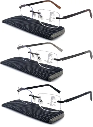 Miniatura 6 de Paquete de 3 lentes de lectura sin montura para hombres, con bloqueo de luz azul, bisagra de resorte, brazos de metal, resistentes y elegantes