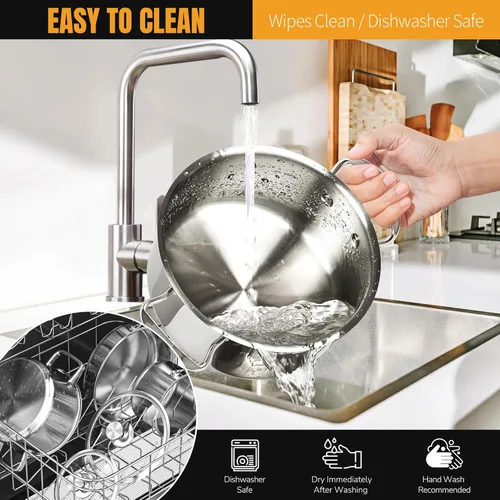 Miniatura 6 de Aufranc Juego de ollas y sartenes de acero inoxidable, 6 piezas antiadherentes de cocina de inducción, funciona con cocinas de inducción/eléctricas