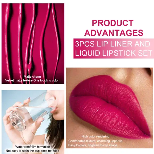 Miniatura 6 de evpct 3 Piezas Delineador de Labios Mate Ciruela Oscuro Morado Rosa Rojo Oscuro y Juegos de Lápiz Labial Líquido para Mujeres de Larga Duración