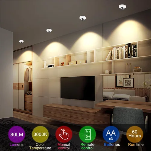 Miniatura 5 de HEAGEERO Focos inalámbricos, iluminación de acento con control remoto, luces de imagen de batería, luz de disco de palo, focos de pantalla giratoria