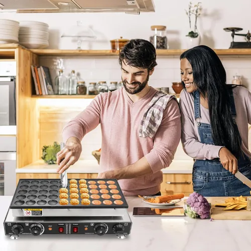 Miniatura 7 de Heuyrao Mini máquina para hacer panqueques, 50 piezas holandesa para panqueques, 110 V 1800 W comercial eléctrica antiadherente para el hogar