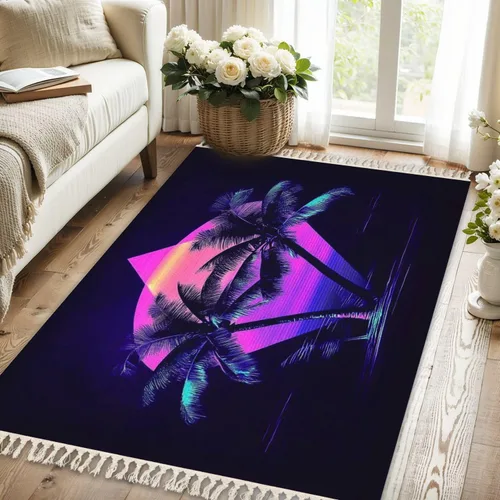 Alfombras de área estilo bohemio Retrowave synthwave estéticas vintage 80 s gradiente color atardecer alfombra lavable alfombra de cuarto de bebé