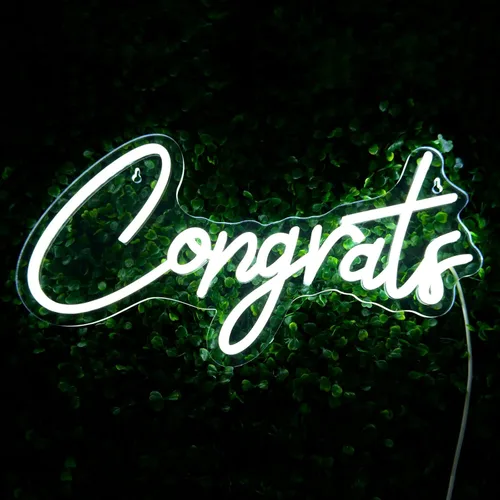Letrero de neón blanco con texto en inglés «Congrats – Letrero de neón LED regulable para decoración de pared de 17.7 x 9 pulgadas, decoración de
