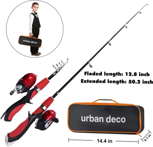 Miniatura 4 de Urban Deco Juego de caña de pescar para niños, portátil, telescópica, caña, carrete y kit combinado con caja de aparejos para principiantes, niños