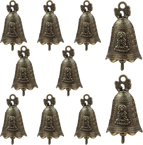AUEAR, 10 campanas de bronce antiguo de 0.9 x 1.57 pulgadas, campanas de budismo vintage para decoración de campanillas de viento DIY