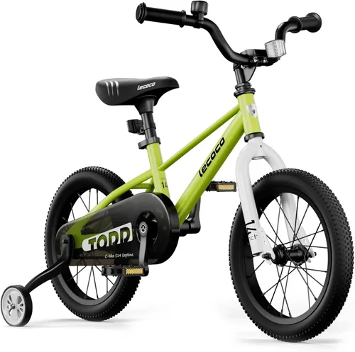 Miniatura 10 de lecoco Bicicleta infantil para niños y niñas, bicicleta infantil de 14, 16, 18 pulgadas, con ruedas de entrenamiento, frenos de pedal, freno de mano