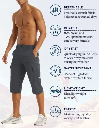Miniatura 4 de MAGCOMSEN Pantalones cortos de entrenamiento para hombre, de secado rápido, 34, pantalones capri con bolsillos con cremallera, pantalones cortos