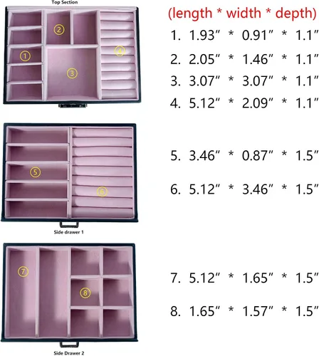 Miniatura 5 de Kendal Cajas de joyería grandes para mujer 6 capas de cuero negro elegante para joyas caja organizadora de almacenamiento con cerradura para collar