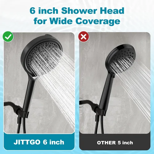 Miniatura 6 de Cabezal de ducha de mano con filtro JITTGO, cabezal de ducha de mano de 15 cm de alta presión con filtros para agua dura, cabezal de ducha Mate negro