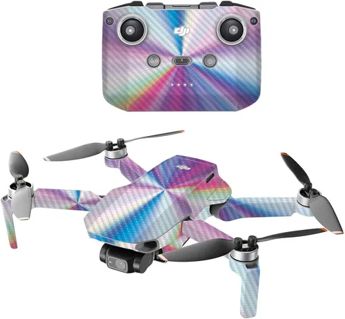 Miniatura 14 de Mighty Skins Fibra de carbono compatible con el dron portátil DJI Mini 2, salpicaduras de neón, acabado de fibra de carbono texturizado protector