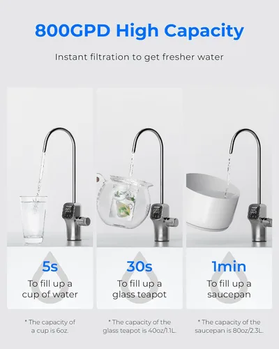 Miniatura 7 de Waterdrop Sistema de ósmosis inversa G3P800, flujo rápido de 800 GPD, certificado NSF/ANSI 42 y 53 y 58 y 372, 3:1 puro para drenar, sistema