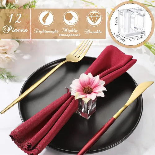 Miniatura 2 de Meanplan 12 servilleteros de flores de acrílico transparente, juego de floreros cuadrados a granel para bodas, decoración de mesa de banquetes