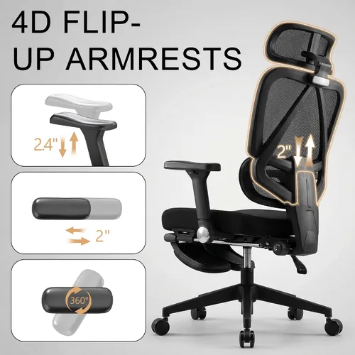 Miniatura 9 de Silla de oficina ergonómica de malla con reposabrazos, silla de escritorio grande y alta con soporte lumbar, silla giratoria de computadora