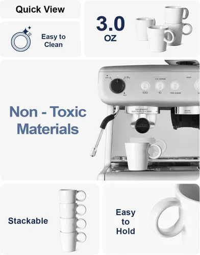 Miniatura 4 de LE TAUCI Tazas de café expreso de 3 onzas, taza Demitasse de cerámica, mini tazas de café para el hogar u oficina, taza de café expresso apilable