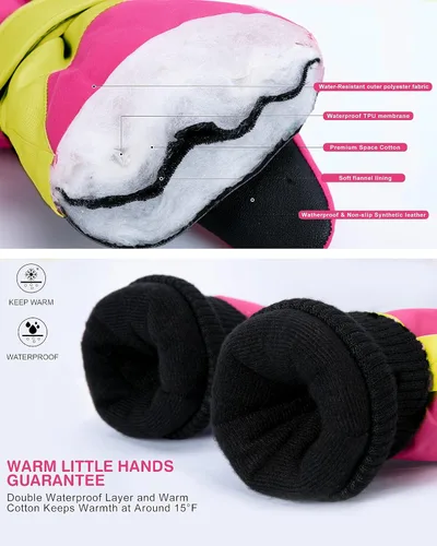 Miniatura 2 de ThxToms Guantes de invierno para niños, impermeables, guantes de nieve para niños y niñas, clima frío, deportes al aire libre, snowboard, bicicleta
