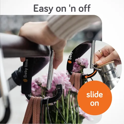 Miniatura 5 de Baby Uma Ganchos XL para Cochecito para Bolsas (Paquete de 2) – Clips y Ganchos Universales para Cochecito con Mango de Espuma, Capacidad