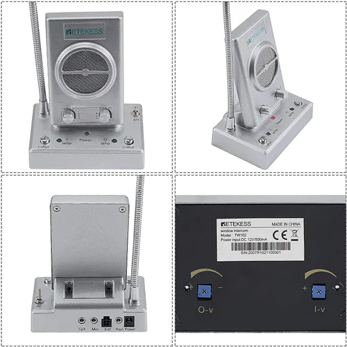 Miniatura 7 de Retekess TW102 Intercomunicador de ventana, sistema de intercomunicación, micrófono de 8 M, micrófono inalámbrico de conexión, altavoz para escuela