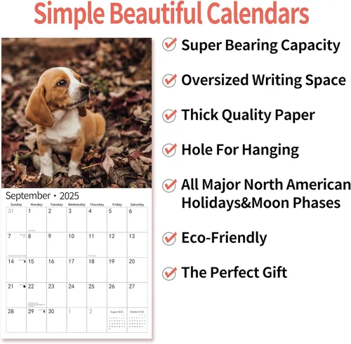 Miniatura 5 de Calendario de pared 2026, calendario 2026, noviembre de 2025 a diciembre de 2026, calendario de pared Beagles, 12 x 24 pulgadas abierto, página