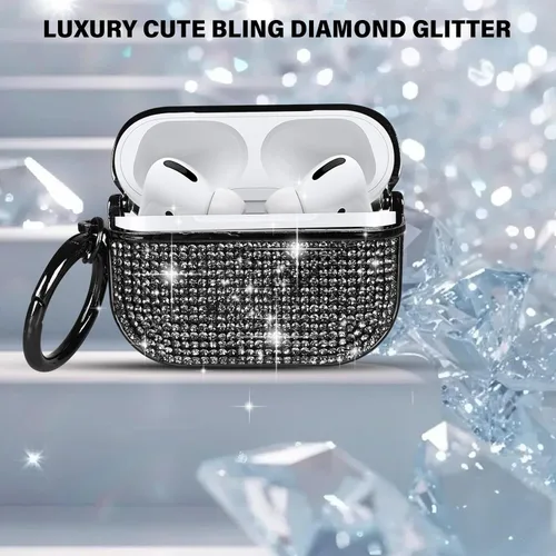 Miniatura 3 de LUVI Compatible con AirPods Pro (2019) Funda de diamantes de imitación con purpurina brillante de cristal brillante linda funda protectora a prueba