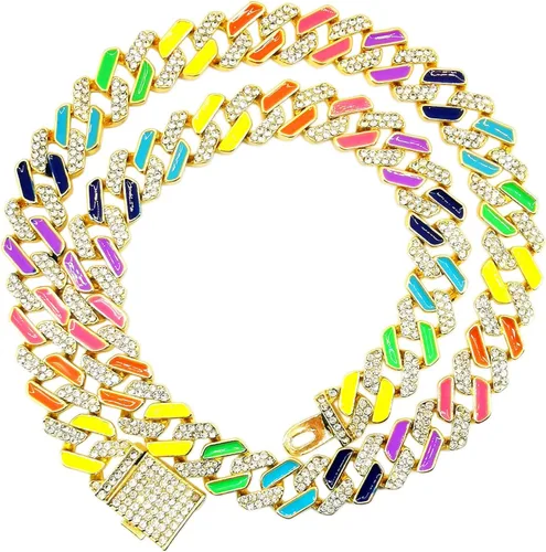FW Jewelry Cadena de eslabones cubanos esmaltados de plata u oro para hombre collares cubanos gruesos coloridos para mujer cadenas cubanas de hip