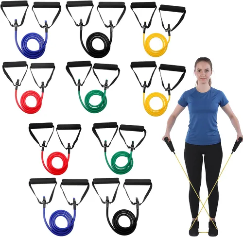 10 bandas de resistencia para ejercicio con asas, tubo de resistencia física, bandas de entrenamiento con anclaje de puerta para hombres y mujeres,