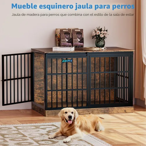 Miniatura 7 de Petrova Mueble de jaula para perros de 47 pulgadas para perros grandes/medianos, resistente para interiores con etiqueta de nombre, jaula de madera