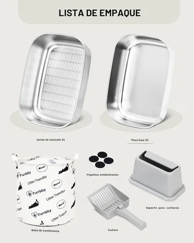 Miniatura 7 de Caja de arena tamizadora de acero inoxidable con tapa, bandeja de arena de metal con pala para gatos grandes y múltiples gatos, caja de arena