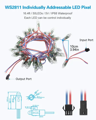 Miniatura 2 de ALITOVE WS2811 - Luz LED RGB digital difundida de 0.472 in, módulo de píxeles LED redondo direccionable individualmente IP68 impermeable DC 5V 50