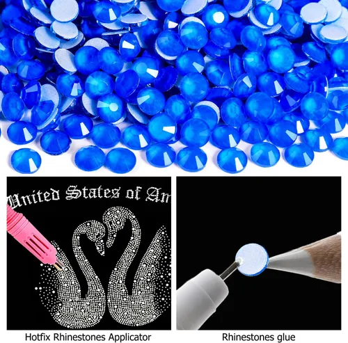 Miniatura 6 de Diamantes de imitación Hotfix, 1440 diamantes de imitación de fijación en caliente para manualidades, ropa, decoración, neón azul, SS10 Azul neón