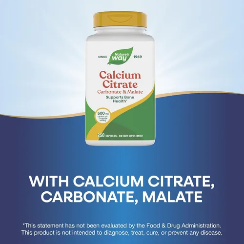 Miniatura 5 de Nature's Way Citrato de calcio, 500 mg de calcio por porción de 2 cápsulas, para la salud ósea y la función muscular*, mezcla de citrato, carbonato
