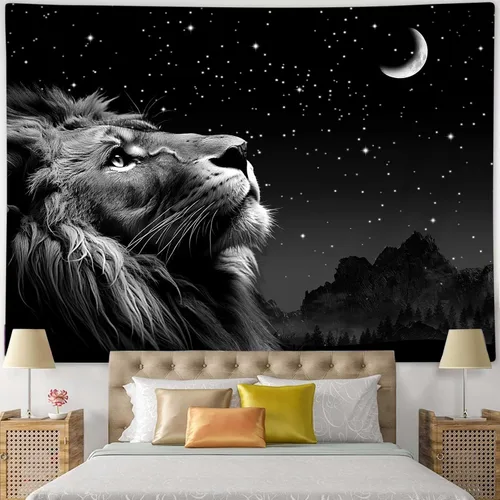 Miniatura 4 de Boziqr Cool Lion - Arte de pared para colgar en la pared, estrellas espaciales y luna, arte de pared para hombres, estético negro para colgar