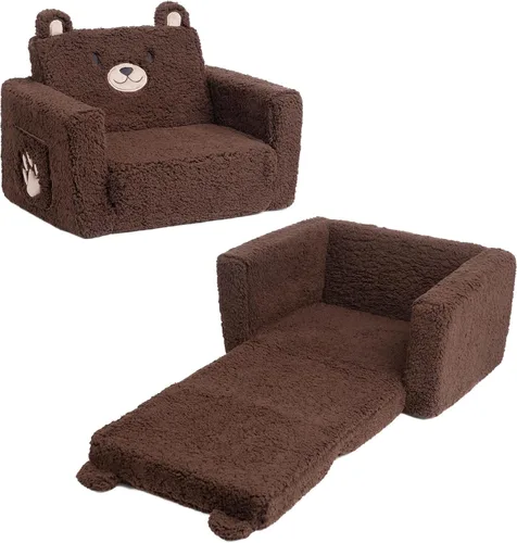 ALIMORDEN Sofá plegable para niños pequeños, cómoda silla de oso sherpa 2 en 1 para niños, sofá convertible a tumbona, acogedor sofá esquinero para