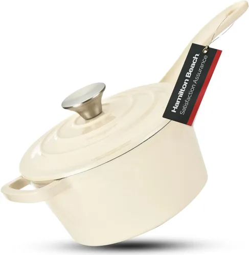 Miniatura 11 de Hamilton Beach Sartén de hierro fundido esmaltado de 2 cuartos de galón, color gris, revestimiento de esmalte crema, olla para estufa y cocción
