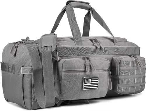 LHI Bolsa de lona táctica de 50 L para hombres, bolsa de lona y mochila 3 en 1, compartimento para zapatos, funda para laptop y MOLLE, bolsa de