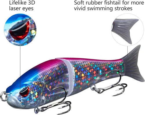 Miniatura 4 de Señuelos Bassdash SwimShad Glide articulados Swimbait Lubina Cachorro Salmón Trucha Almizclado Señuelo de Pesca Rosado/Plateado