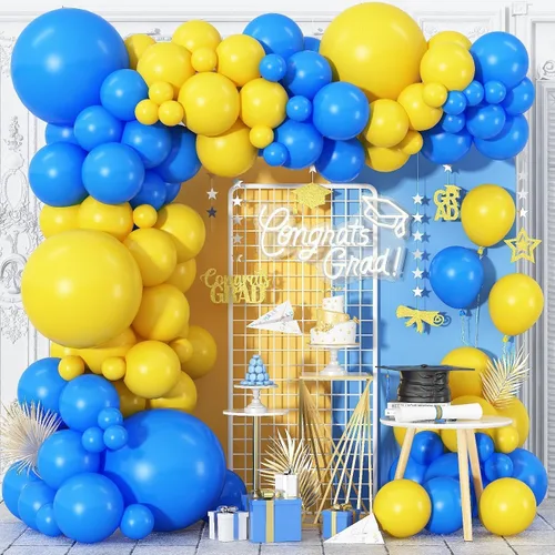 Kit de guirnalda de globos azul rey y amarillo, kit de arco de globos azul rey y amarillo de 100 piezas con globos de diferentes tamaños de Azul y