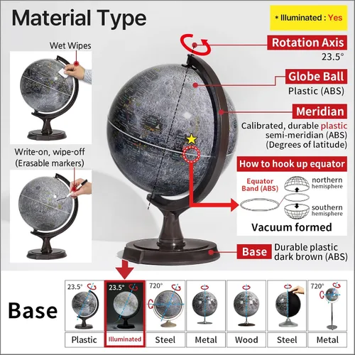 Miniatura 5 de Mapsoft Prime - Globo lunar gris iluminado, 11.8 in, MI-30