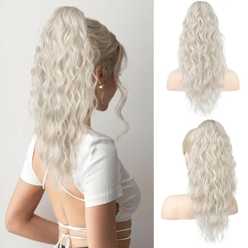 Miniatura 29 de REECHO Extensión de cola de caballo, extensión de cola de caballo de 18 pulgadas con clip de garra para mujer, extensiones de cabello largo, rizado