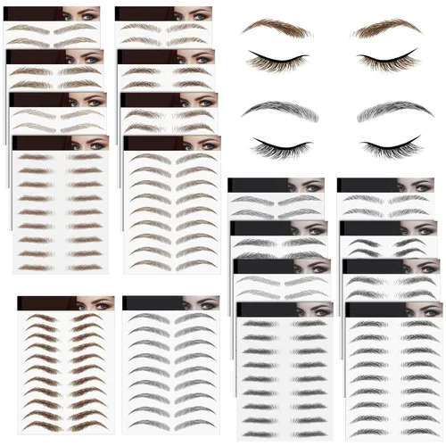 Miniatura 8 de Blulu 18 hojas de calcomanías impermeables para tatuajes de cejas, 180 pares de tatuajes temporales de cejas 4D, transferencia de cejas similar al