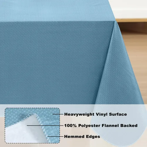 Miniatura 4 de Newbridge Basketweave - Mantel con parte trasera de franela de vinilo de color sólido, aspecto texturizado de tejido de cesta, mantel impermeable