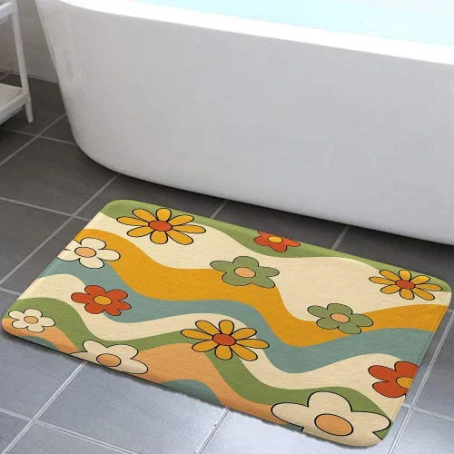 Miniatura 7 de Alfombras de baño estéticas abstractas de los años 70 con diseño de remolino ondulado, bonito tapete de baño rosa y beige, estético, retro
