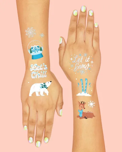 Miniatura 4 de xo, Fetti Tatuajes temporales para fiesta de Navidad de invierno, 50 estilos de lámina plateada, recuerdos de fiesta de Navidad, relleno
