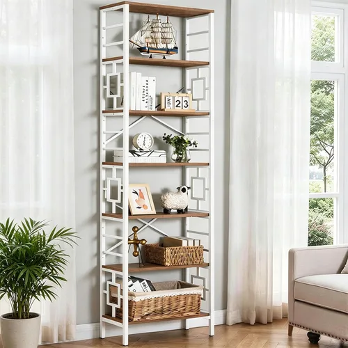 Miniatura 8 de HOMISSUE Estantería Alta, Estantería Industrial de 84 Pulgadas con Marco de Metal y Estantes Abiertos, Estantería de Metal de 7 Niveles y Libreros